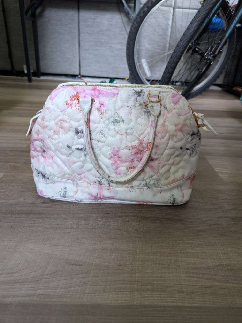 Betsey Johnson Large Pink Quilted Floral Satchel Crossbody Bag - Picture 13 of 14